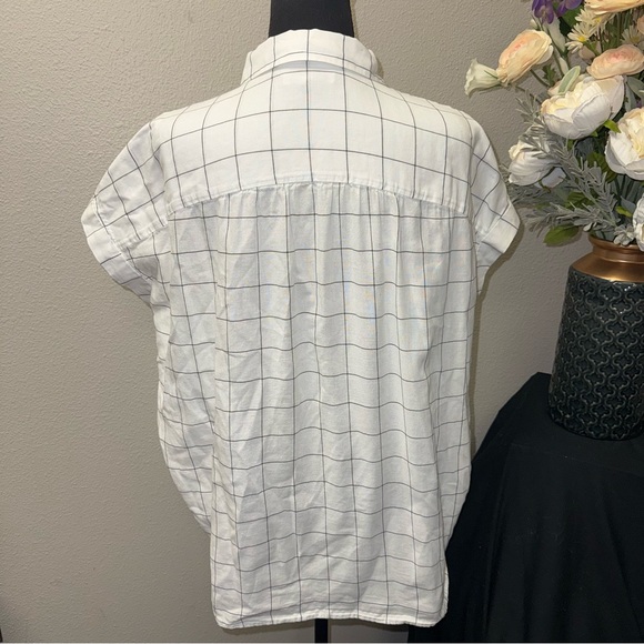 Madewell White Windowpane Grid Cotton Button Front Blouse Large - Picture 3 of 8